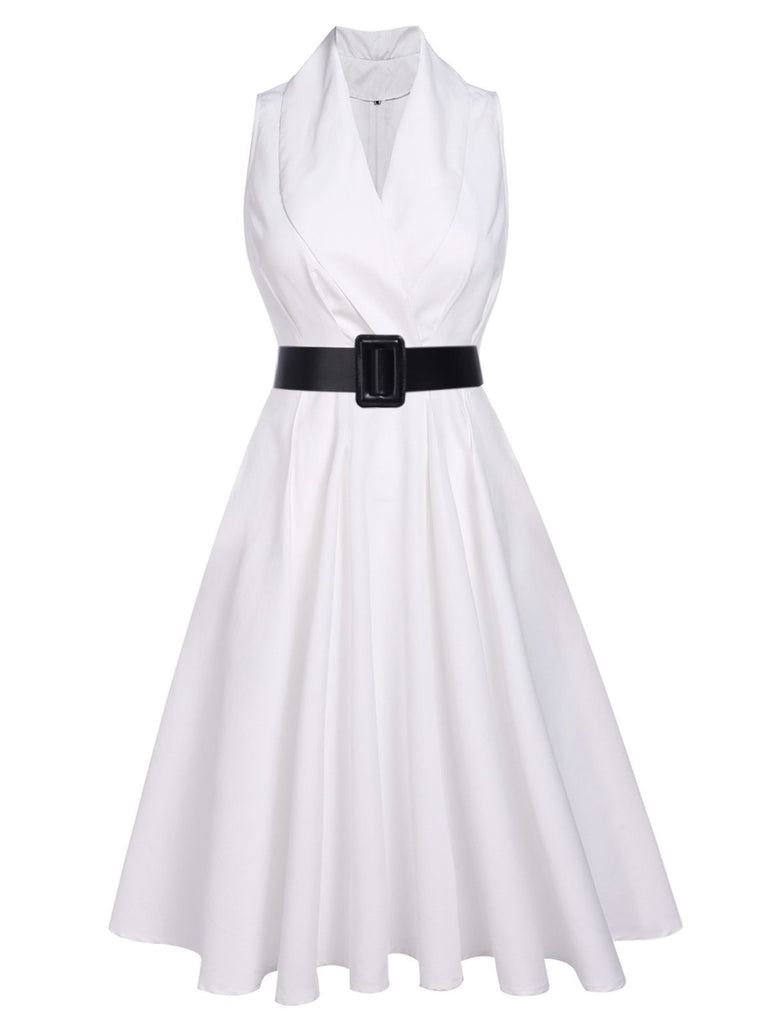 Robe Rockabilly Swing Vintage Année 50 Blanche Ceinture Soirée Cocktail