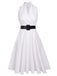 Robe Rockabilly Swing Vintage Année 50 Blanche Ceinture Soirée Cocktail