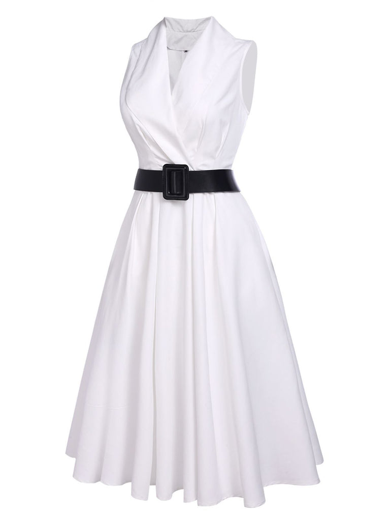 Robe Rockabilly Swing Vintage Année 50 Blanche Ceinture Soirée Cocktail