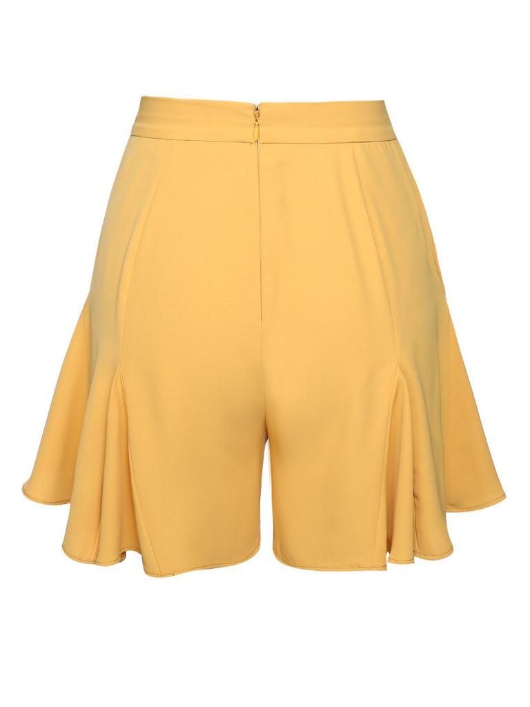 Shorts Jaune à Volants avec Poches