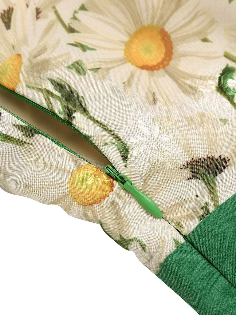 Combishort Vert Vintage Années 50 à Fleur avec Boutons