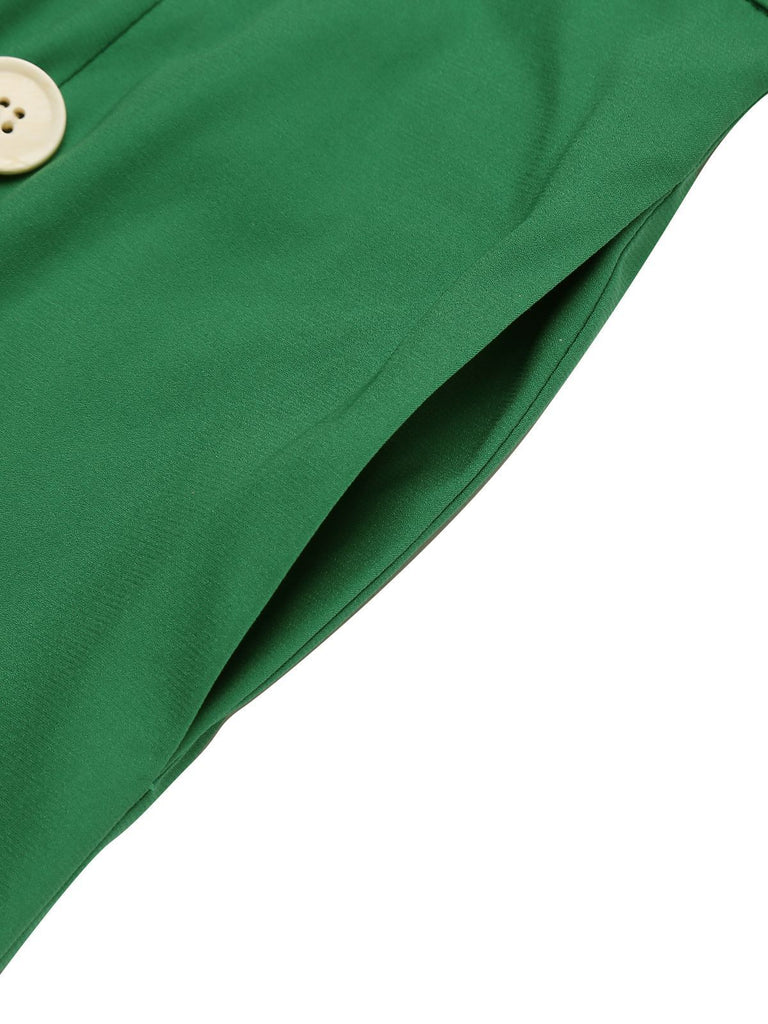 [Pré-vente] Combishort Vert Vintage Années 50 à Fleur avec Boutons Chic