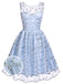 Robe Vintage Année 50 Bleu à Broderies Florales Cocktail Pin Up