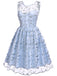 Robe Vintage Année 50 Bleu à Broderies Florales Cocktail Pin Up