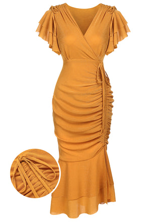 Robe Crayon Vintage Année 60 à Col V Volants Soirée Cocktail