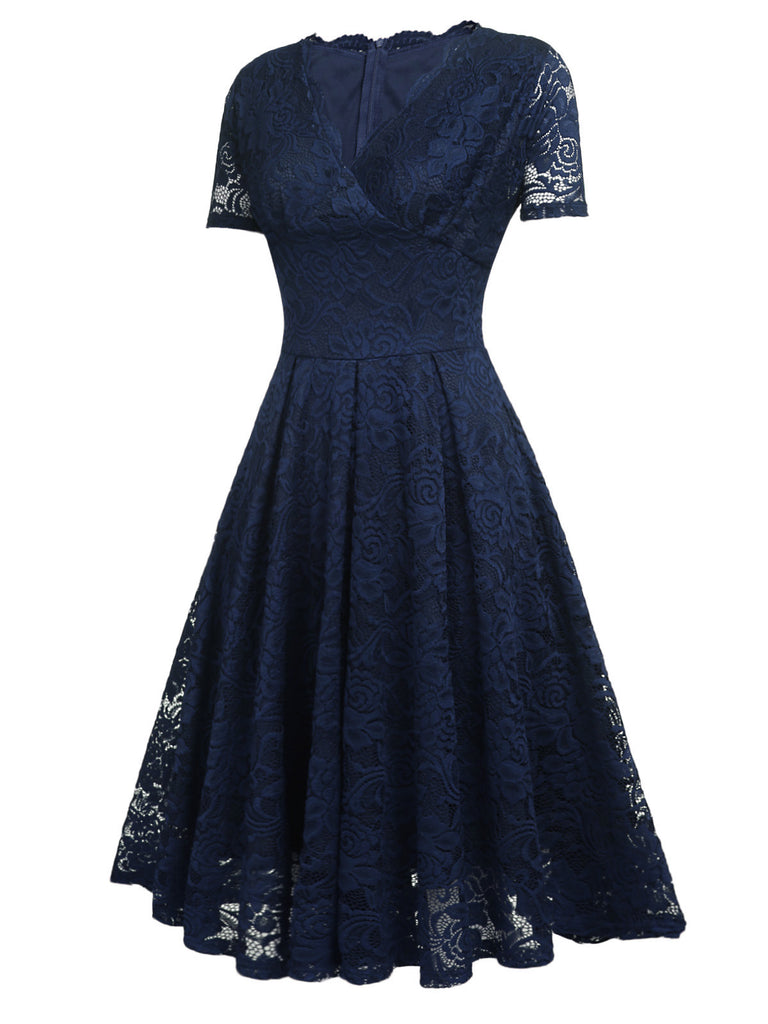 Robe Swing Vintage Année 50 à Col V Dentelle Soirée Cocktail Chic