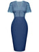 Robe Crayon Vintage Année 60 à Col V en Dentelle Bleu