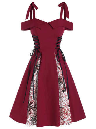 Robe Swing Années 50 à Bretelle Toile D'araignée