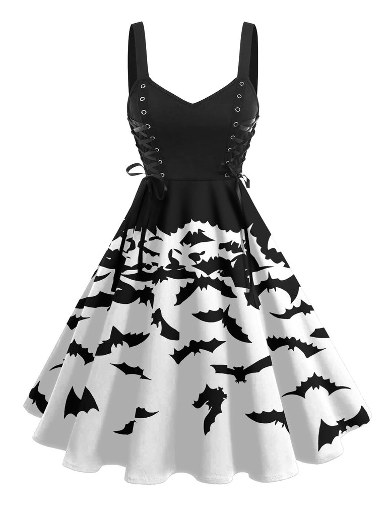 Robe Swing Années 50 à Bretelles Chauve-Souris Déguisement Halloween