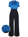 Combinaison Vintage Année 50 Chemisier Bleu et Pantalon Noir Chic