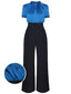 Combinaison Vintage Année 50 Chemisier Bleu et Pantalon Noir Chic