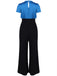 Combinaison Vintage Année 50 Chemisier Bleu et Pantalon Noir Chic