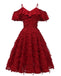 Robe De Soirée Swing Vintage Année 50 à Bretelle Épaule Gland Volant Blanc