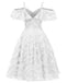 Robe De Soirée Swing Vintage Année 50 à Bretelle Épaule Gland Volant Blanc