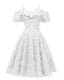 Robe De Soirée Swing Vintage Année 50 à Bretelle Épaule Gland Volant Blanc