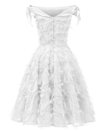 Robe De Soirée Cocktail Swing Vintage Année 50 Épaule Gland À Lacets Blanc