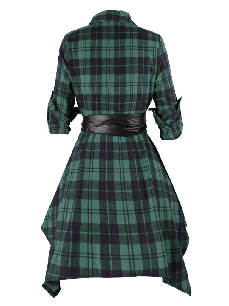Robe Swing Année 50 Boutonnée à Carreaux Avec Ceinture Chic