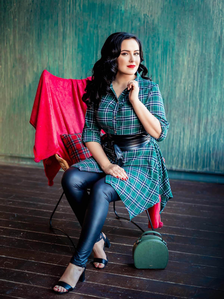 Robe Swing Année 50 Boutonnée à Carreaux Avec Ceinture Chic