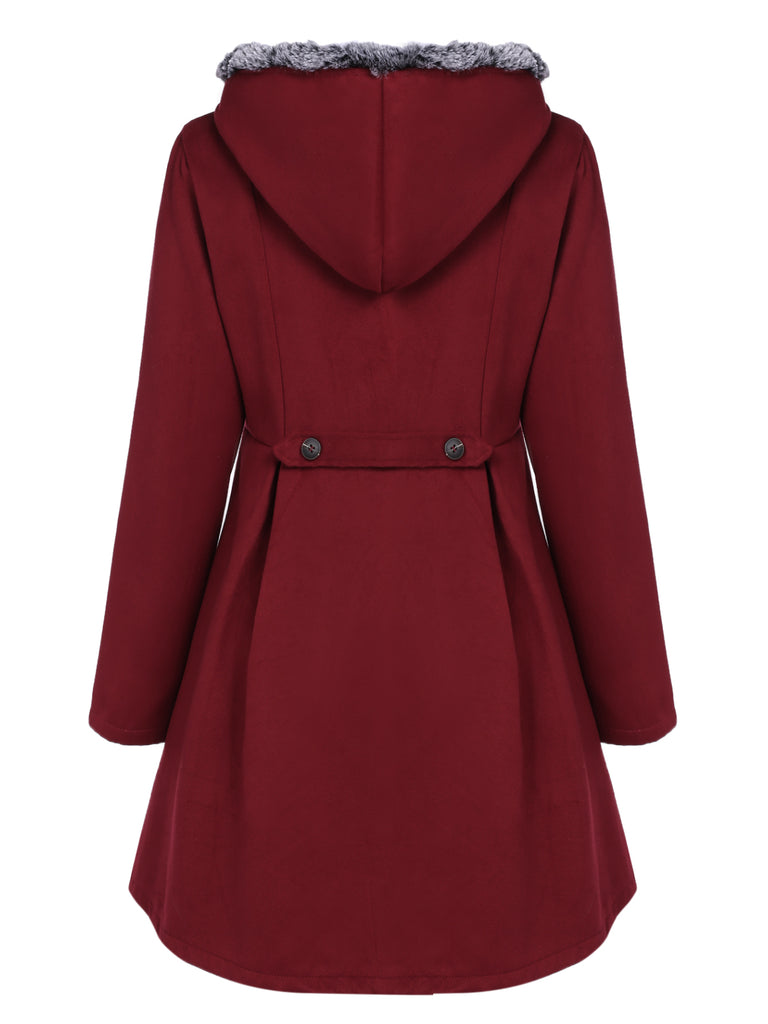 Veste Slim Vintage à Double Boutonnage en Fourrure Synthétique à Capuche Princess
