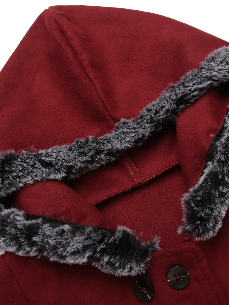 Veste Slim Vintage à Double Boutonnage en Fourrure Synthétique à Capuche Princess