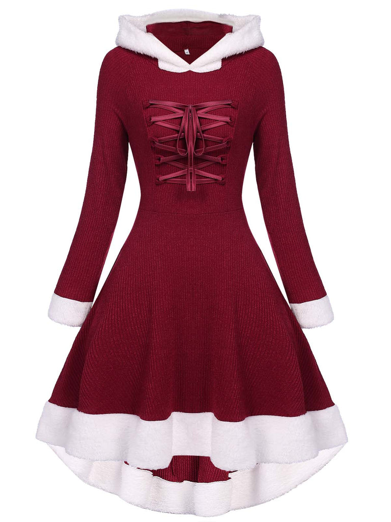 Robe de Noël Vintage Année 50 Avec Chapeau Bordeaux Pin Up