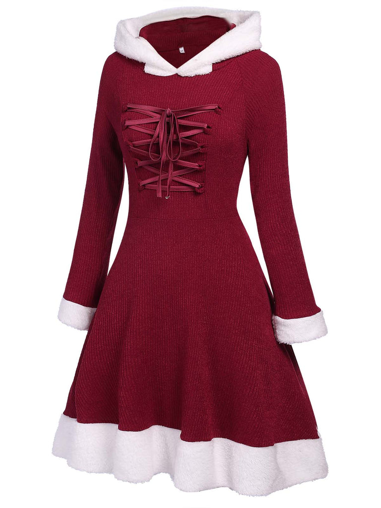 Robe de Noël Vintage Année 50 Avec Chapeau Bordeaux Pin Up