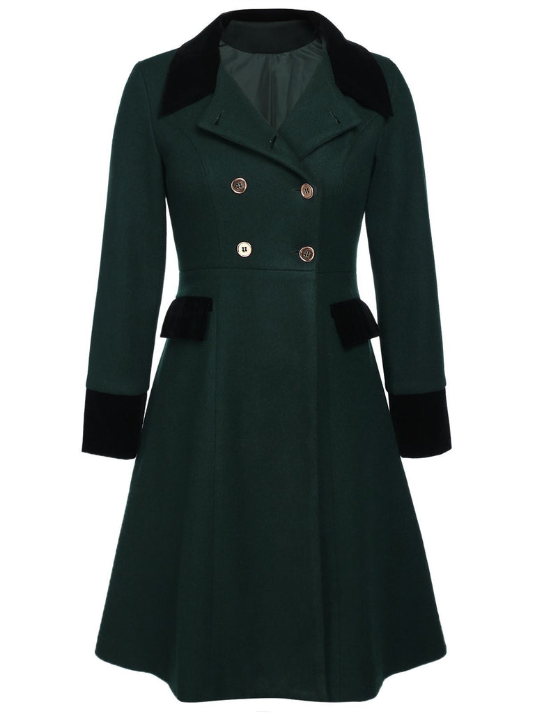 Manteau à Boutons Uni Vert Foncé Années 1950