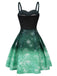 Robe de Noël Verte à Bretelles Années 50 Imprime Neige Classe et Chic