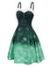 Robe de Noël Verte à Bretelles Années 50 Imprime Neige Classe et Chic