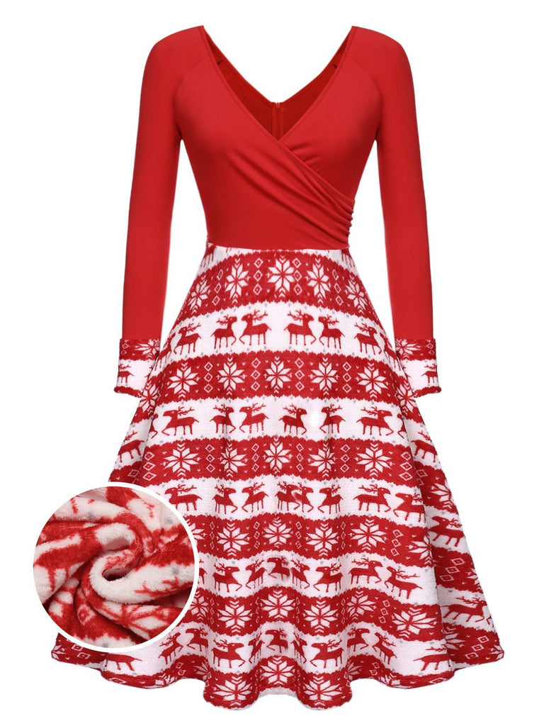 Robe Trapèze Patchwork de Noël Rouge Années 1950