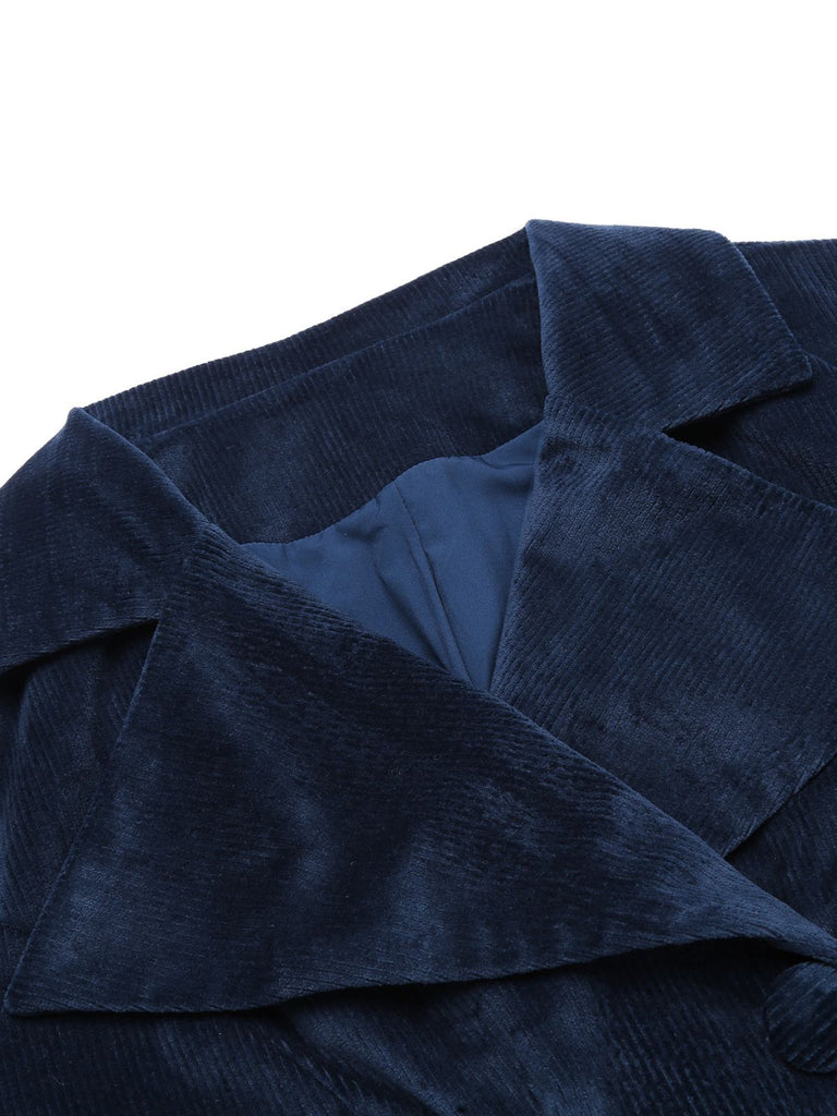 Manteau Long Velours Bleu Marine Années 1950