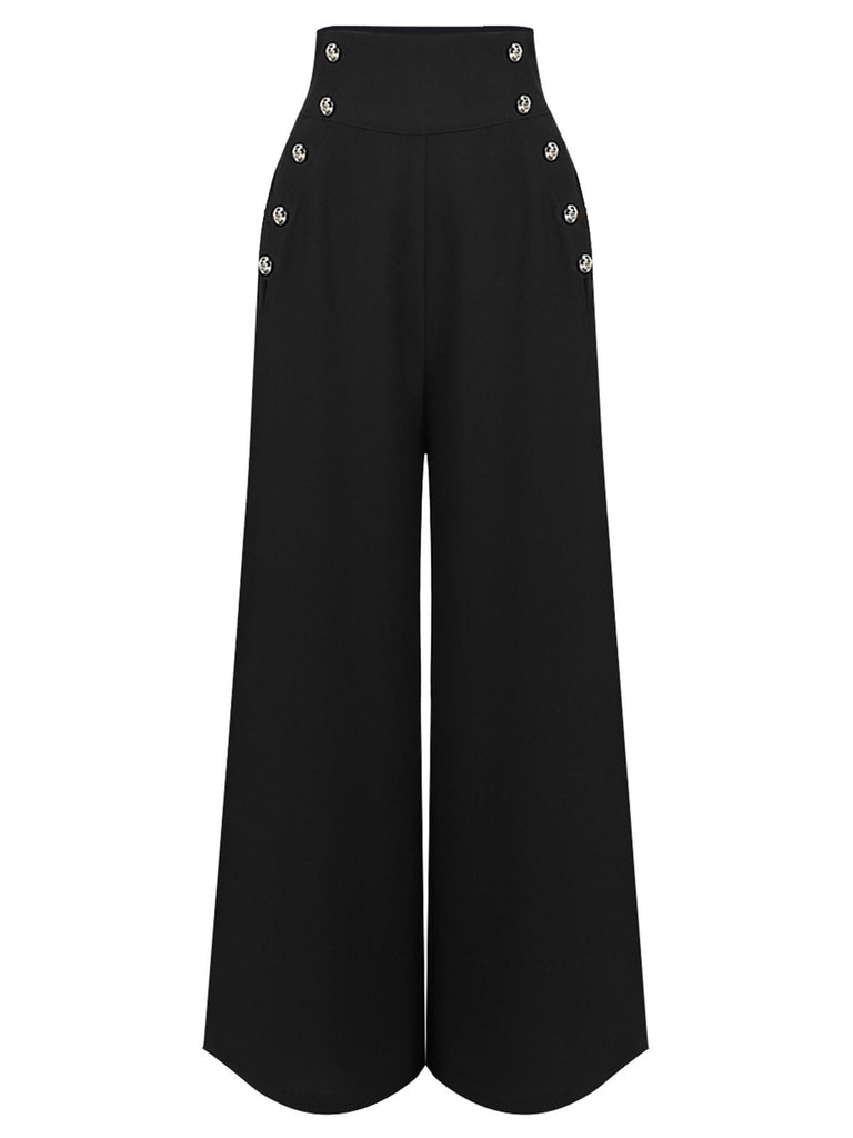 Pantalon noir à Bretelles Unies des Années 1950