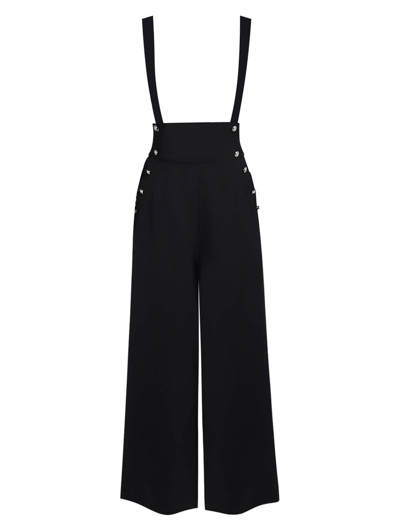 2PCS Chemisière Unie Blanche et Pantalon à Bretelles Noir
