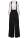 2PCS Chemisière Unie Blanche et Pantalon à Bretelles Noir