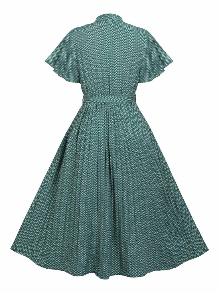 Robe Vintage Verte à Nouer Manche Évasée des Années 1950