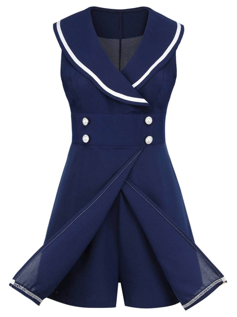 Combishort à col marin des années 1950 bleu marine