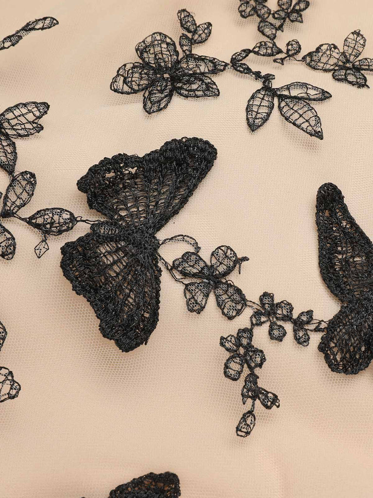 Robe grande taille patchwork papillon noire des années 1950 Cocktail