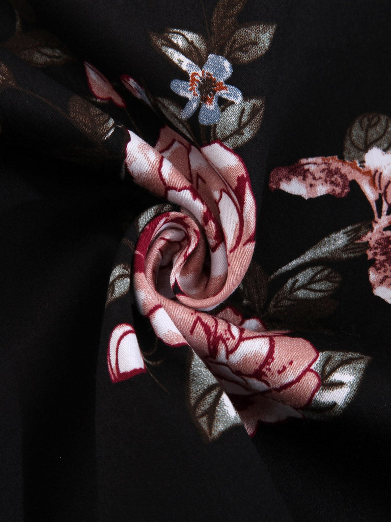 Robe trapèze en dentelle florale noire des années 1950