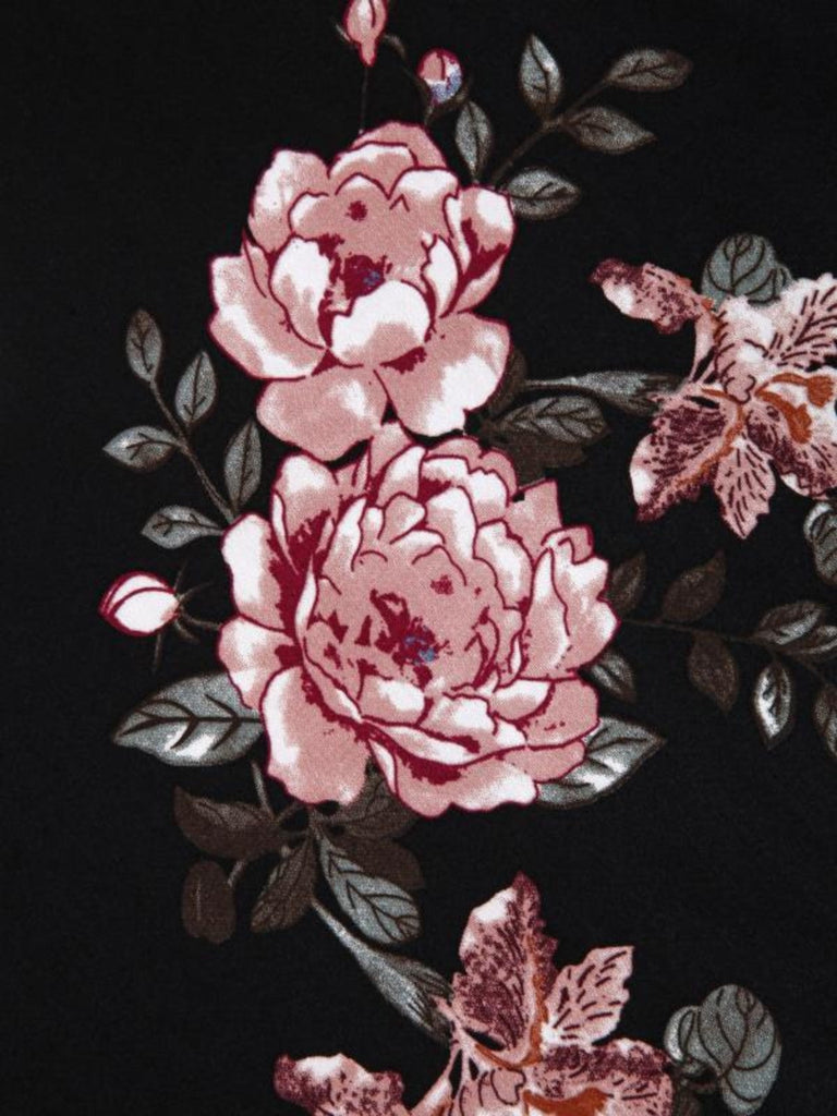 Robe trapèze en dentelle florale noire des années 1950