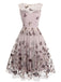 Robe trapèze violette en dentelle papillon années 1950