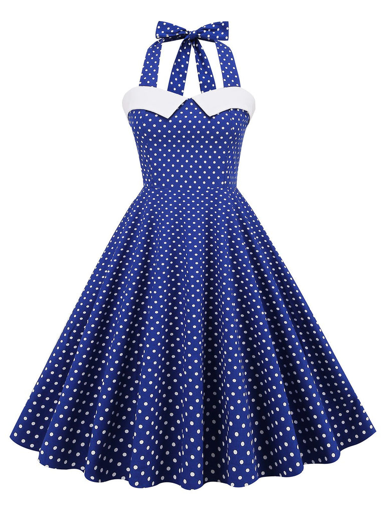 Robe trapèze bleue à pois années 1950 Rockabilly Pin Up