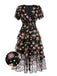 Robe trapèze à fleurs en dentelle noire des années 1950
