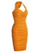 Robe crayon à lacets à licou plissée orange unie