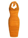 Robe crayon à lacets à licou plissée orange unie