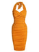 Robe crayon à lacets à licou plissée orange unie