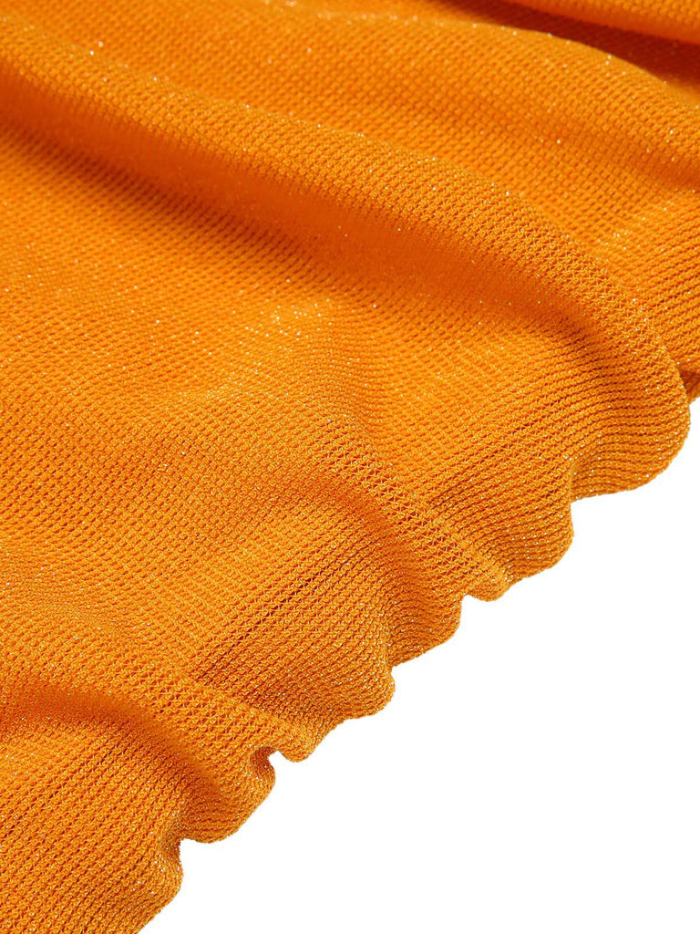 Robe crayon à lacets à licou plissée orange unie