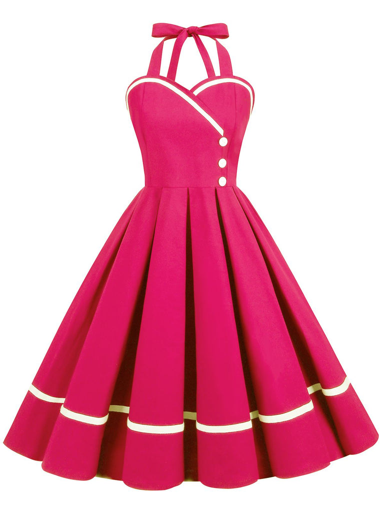 Robe trapèze unie à col licou des années 1950 Rockabilly Pin Up