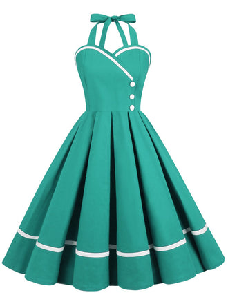 Robe trapèze unie à col licou des années 1950 Rockabilly Pin Up