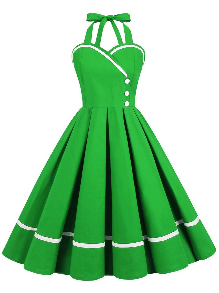 Robe trapèze unie à col licou des années 1950 Rockabilly Pin Up