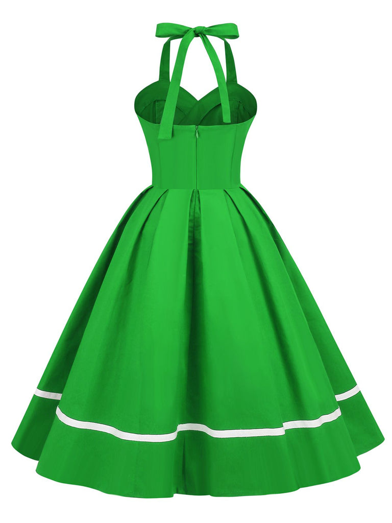 Robe trapèze unie à col licou des années 1950 Rockabilly Pin Up